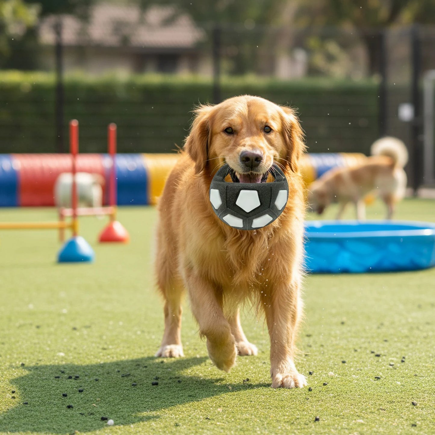 None Dog Calming Ball With Handle Interactive Squeaky Football Toy