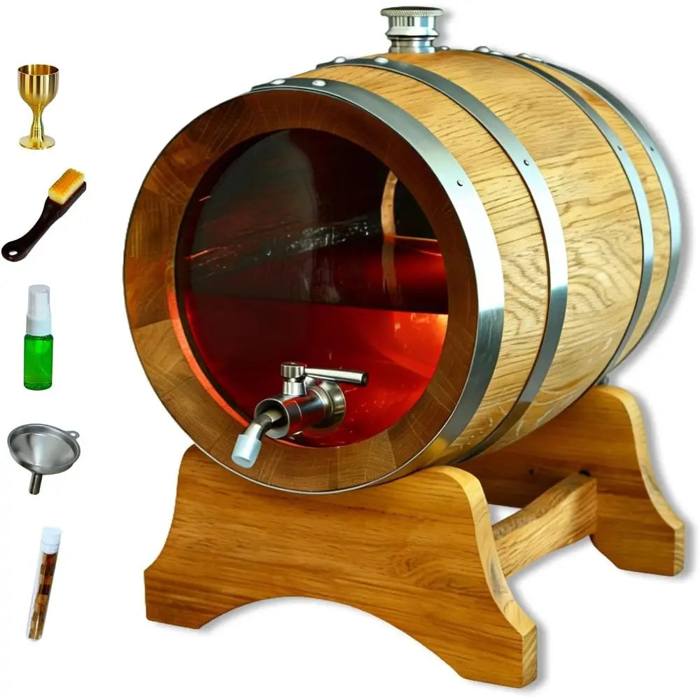 Oak Visualized Aging Barrel With Tempered Glass Window For Whiskey