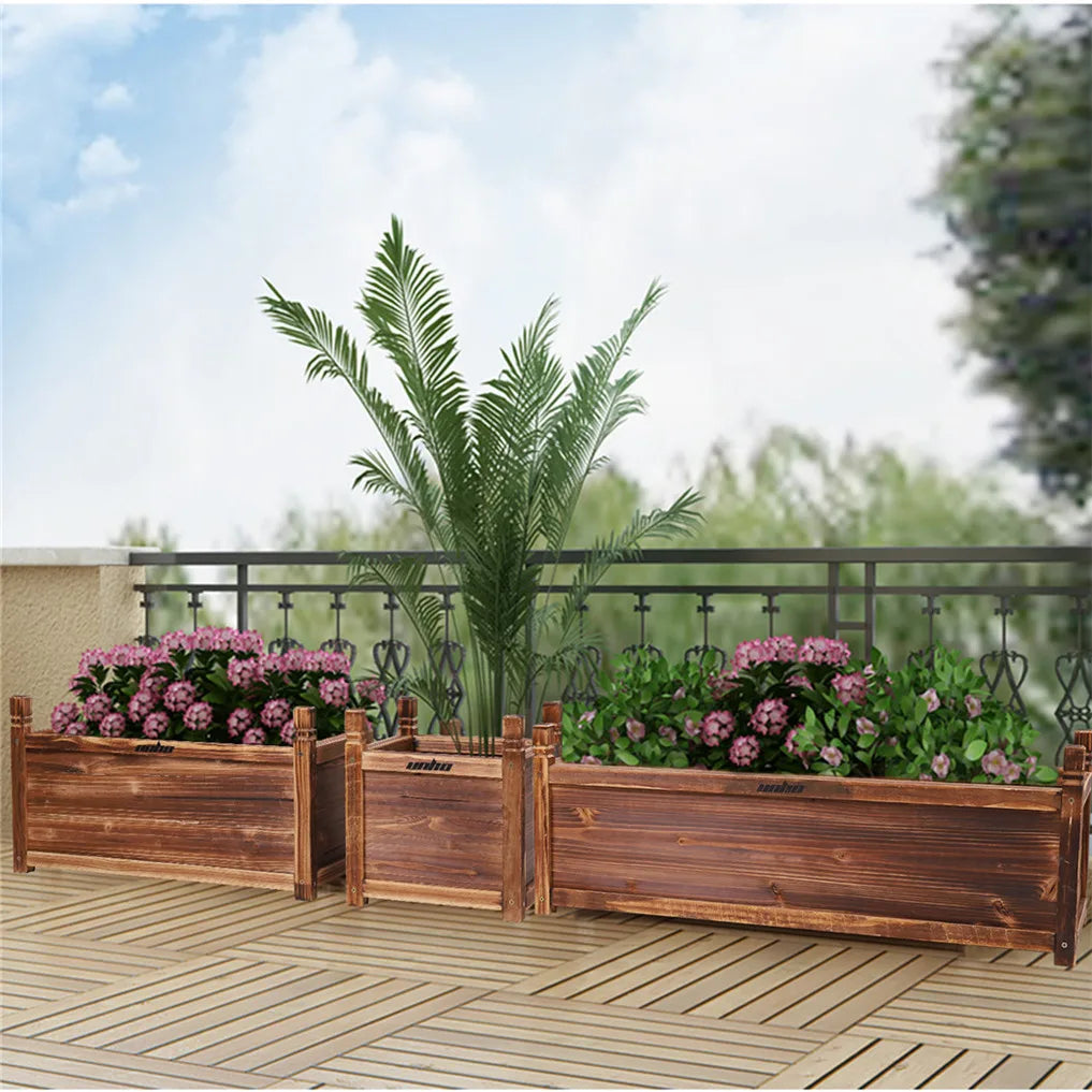 Pine Wood Raised Flower Bed Planter Box for Indoor Outdoor