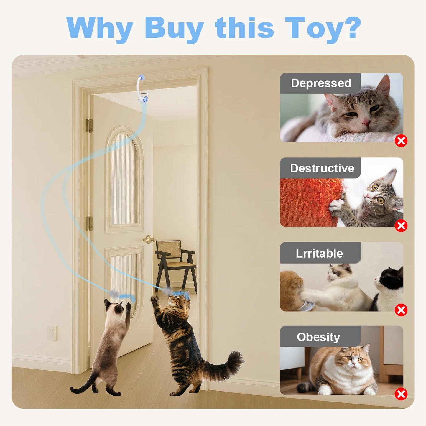 Cityflee Electric Door Hanging Cat Toy USB Rechargeable Self Play