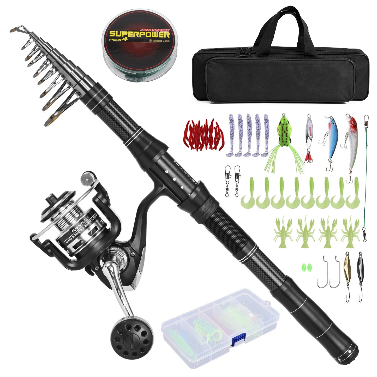 Telescopic Portable Fishing Rod Kit With Lures And Carry Bag