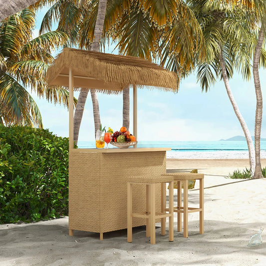 Grand Patio Phuket 3 Piece Wicker Islander Tiki Bar Set With Stools