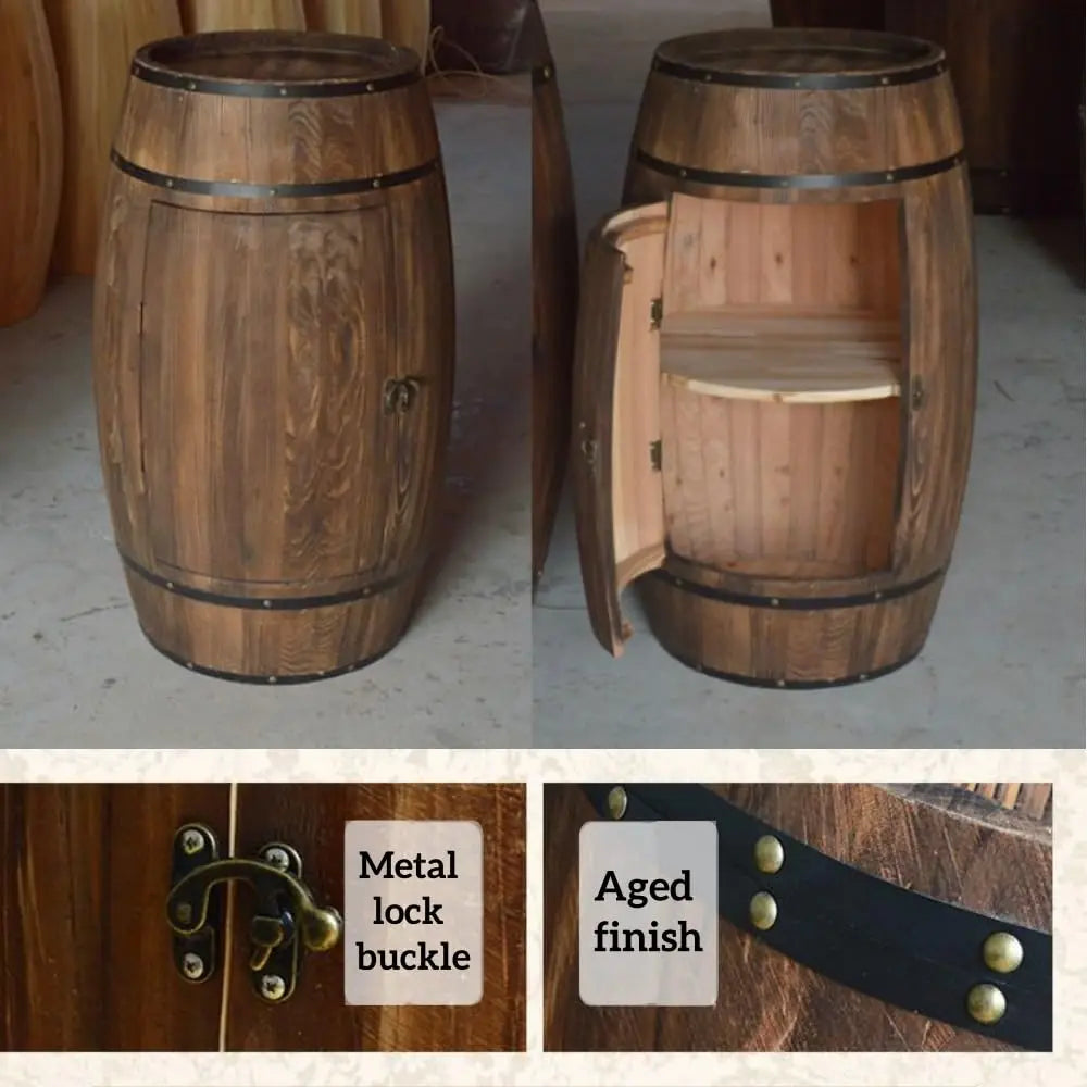 Whiskey Barrel Side Table With Storage Shelves Solid Acacia Wood