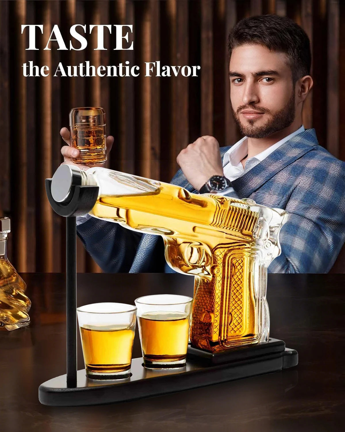Pistol Shaped Whiskey Decanter Gift Set With Glasses Barware