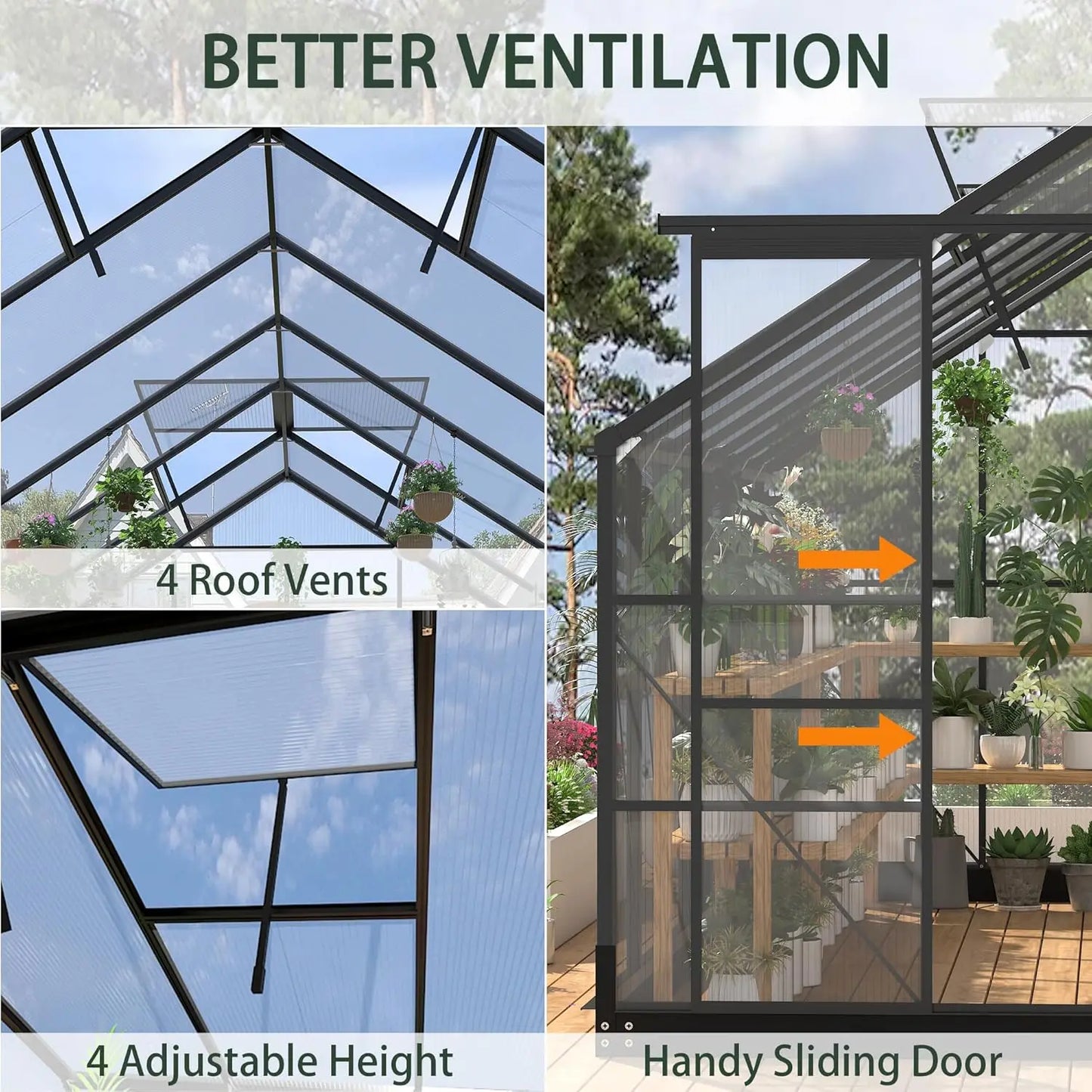 Polycarbonate Greenhouse With Aluminum Frame And Adjustable Roof Vent