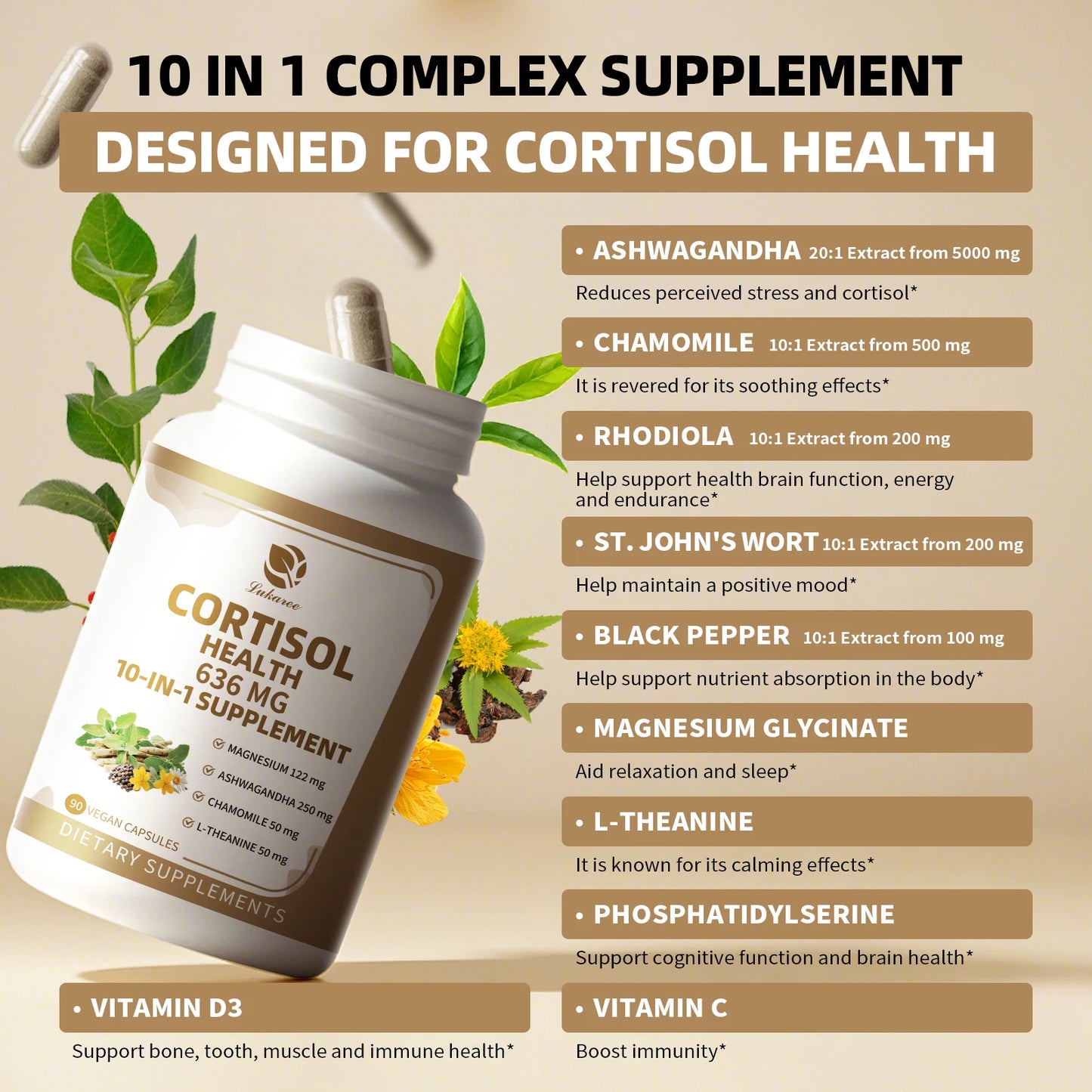 Beworths Cortisol Capsules With Magnesium Ashwagandha For Brain Health