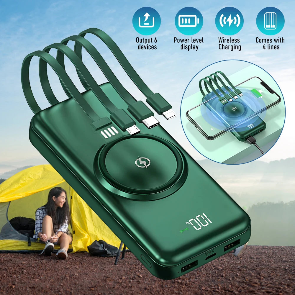 Marzony 20000mAh Wireless Power Bank Quad Fast Charging Built-in Cables