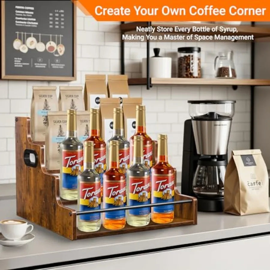 Two Pack Four Tier Liquor Bottle Display Shelf Wooden Bar Shelves