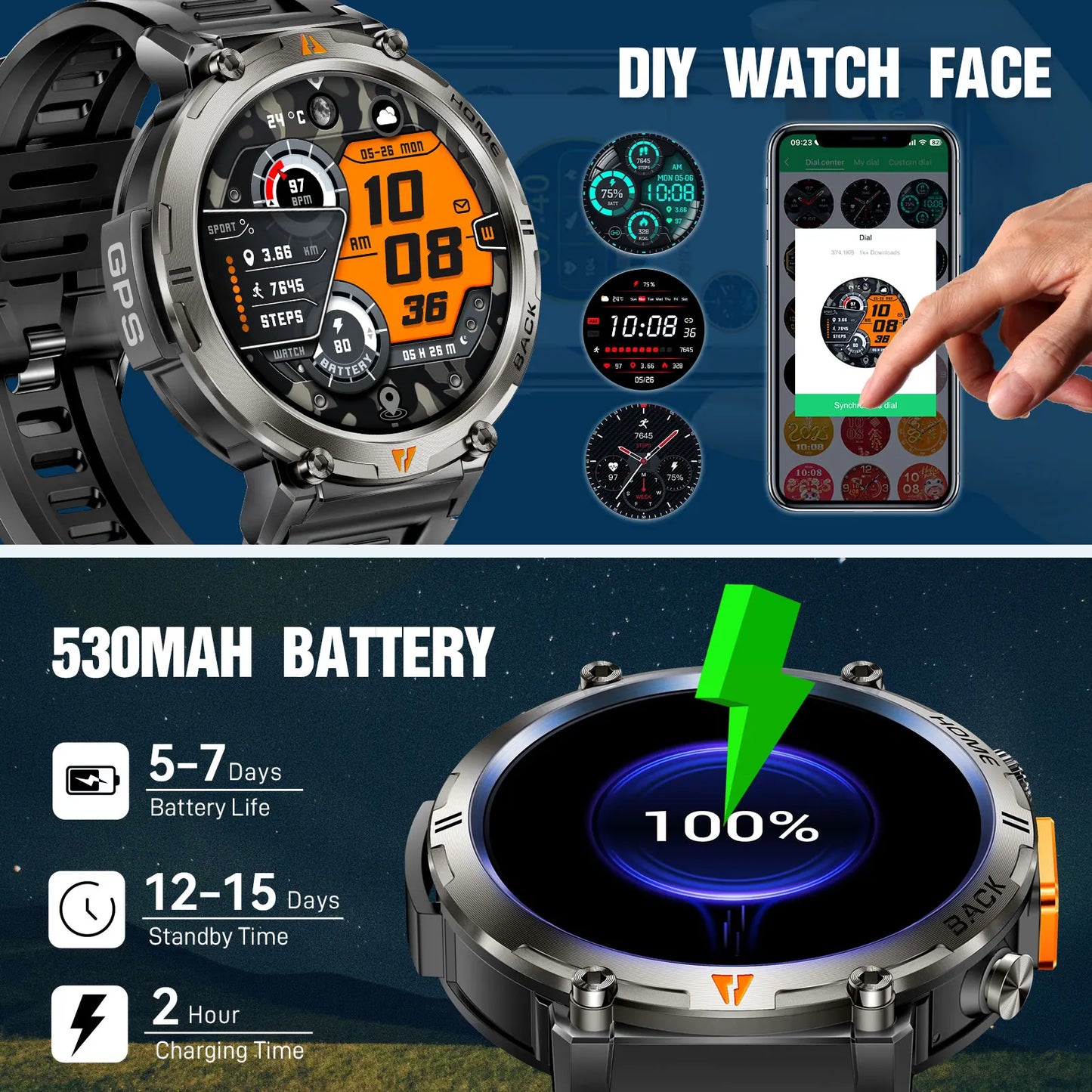 EIGIIS KE3 Bluetooth Smartwatch for Men Heart Rate Monitor