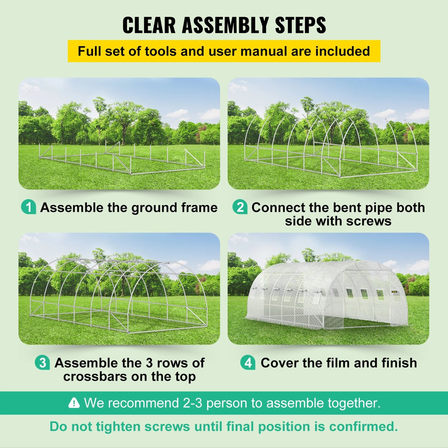 SucceBuy Walk In Tunnel Greenhouse Galvanized Steel Hoops Doors