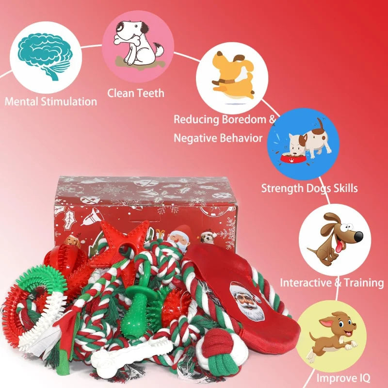 Christmas Dog Toys 15 Pack Rubber Rope Chew Toys Puppies