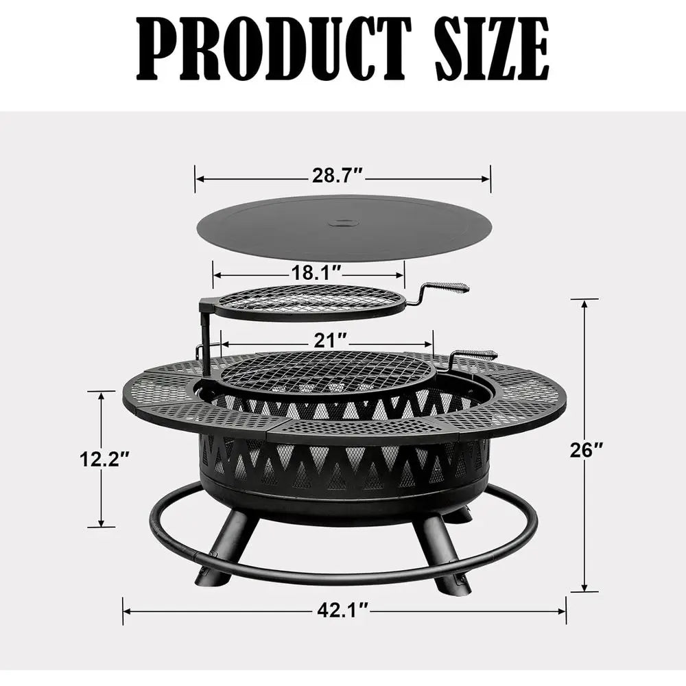 3-In-1 Fire Pit With 2 Grills Outdoor Wood Burning