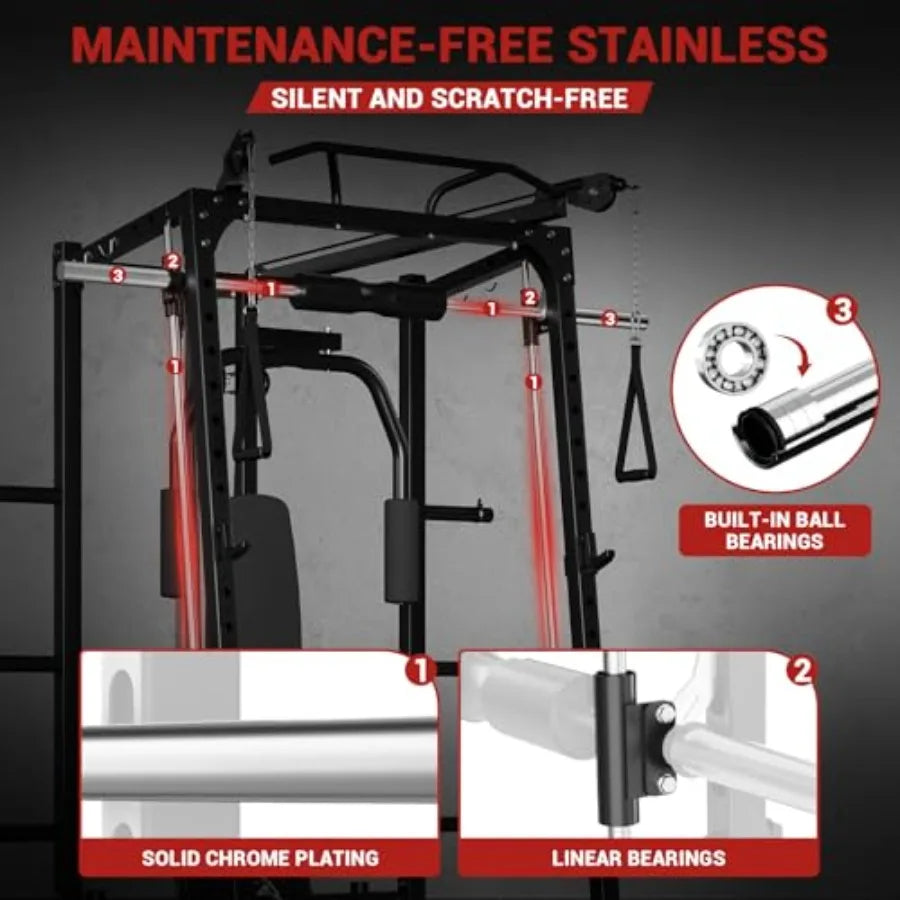 Smith Machine Home Gym Multi Function Cage With Lat Pulldown