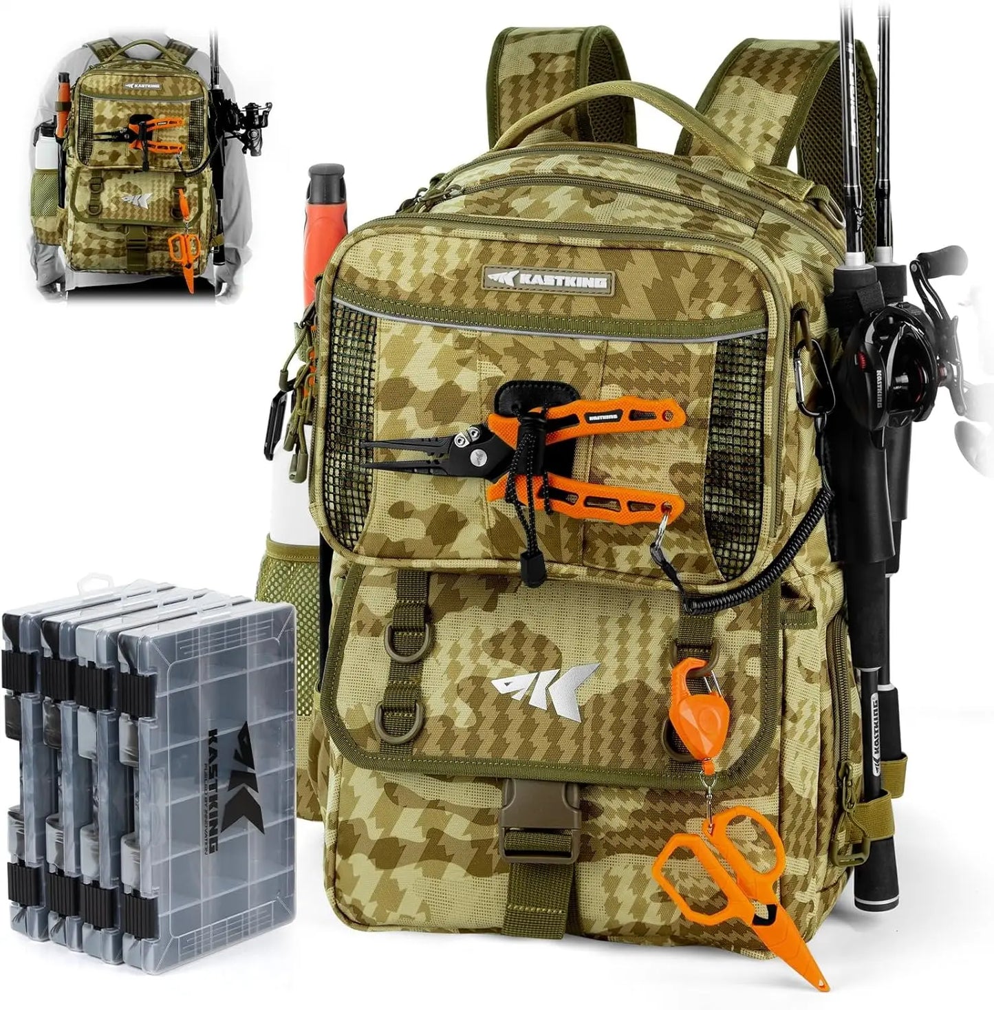 YTYIN BaitSpace Fishing Tackle Backpack With Removable Bait Binder