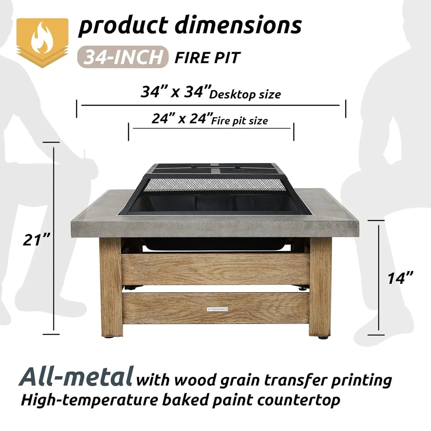 Wood Grain Outdoor Fire Pit With Iron Square Frame Mesh