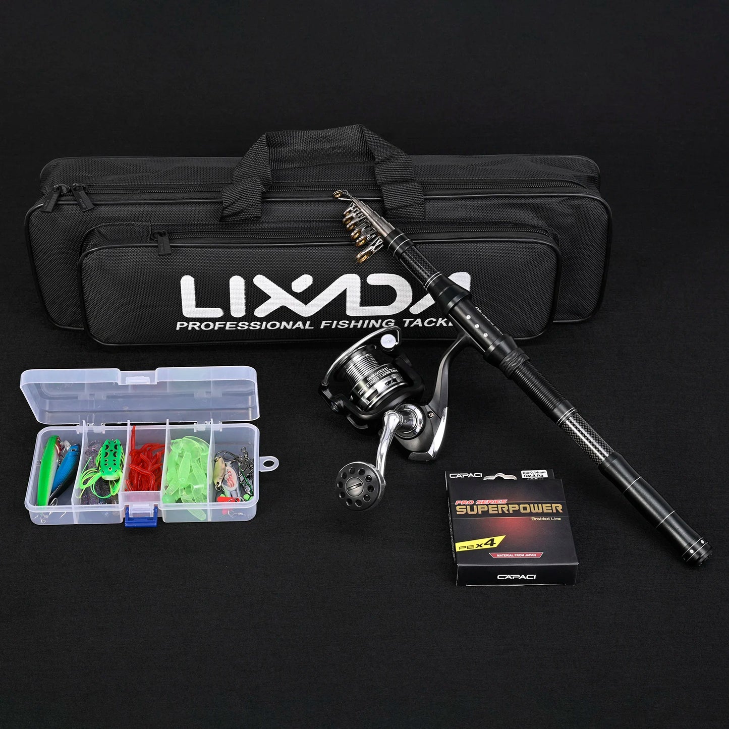 Telescopic Portable Fishing Rod Kit With Lures And Carry Bag