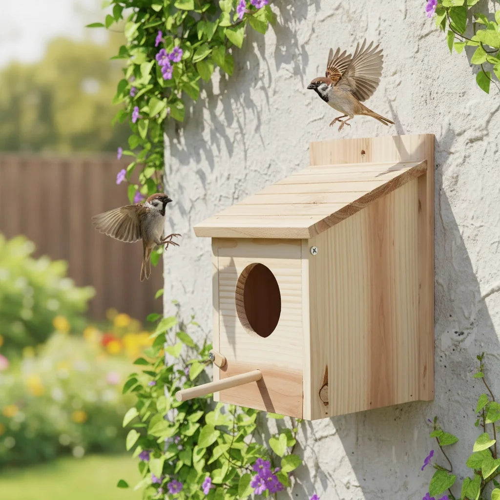 Wooden Hummingbird Nest House for Outdoor Garden Birds Feeding Ornament