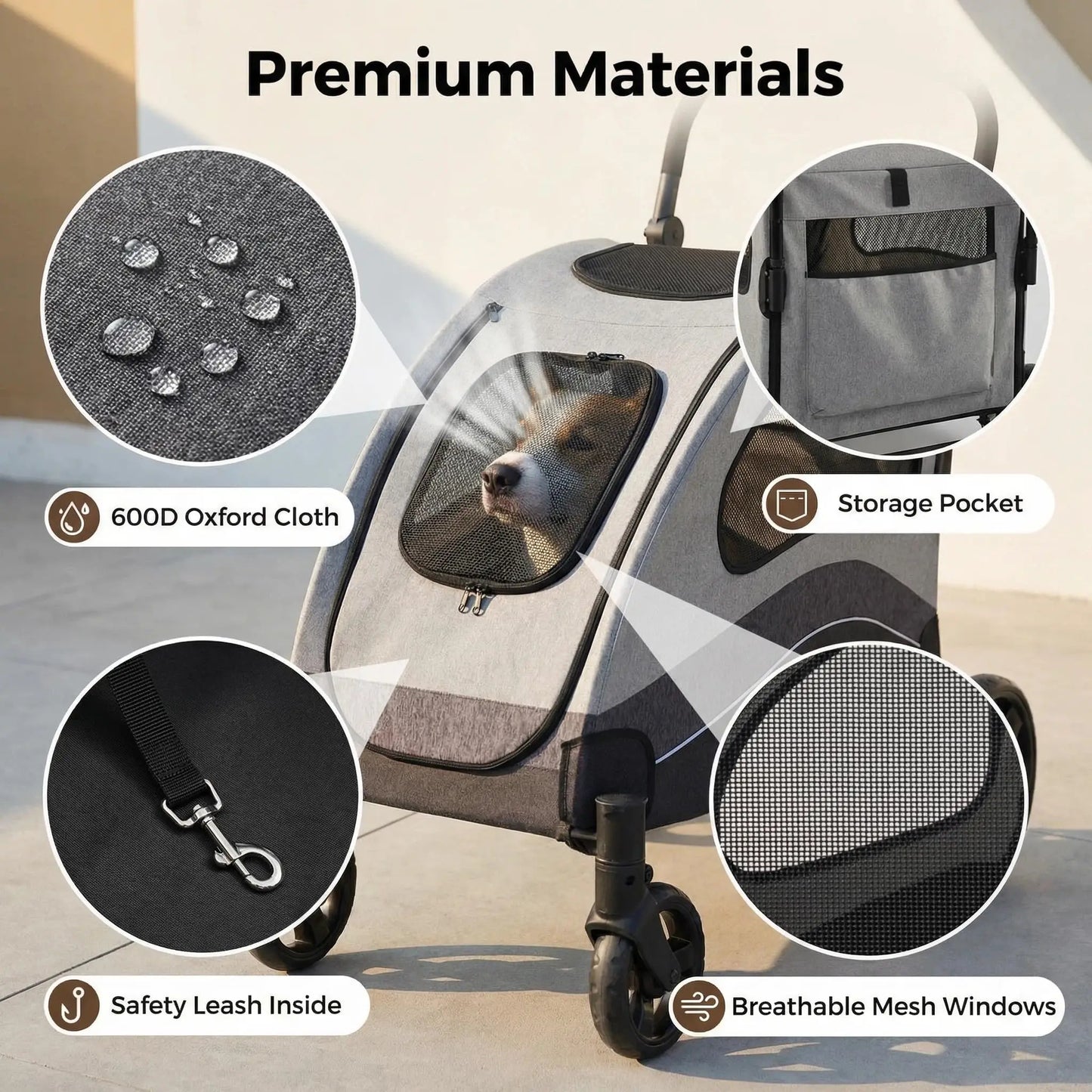 HiMISS Collapsible Dog Stroller Wagon 360 Degree Swivel Handle