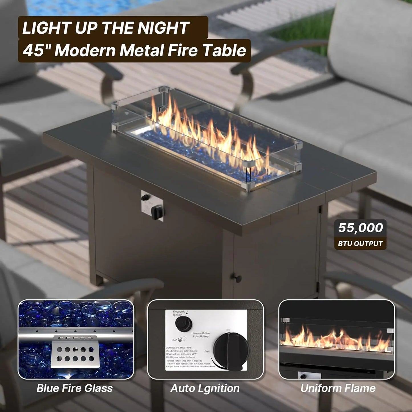 Aluminum Patio Furniture Set With Fire Pit Table And Chairs