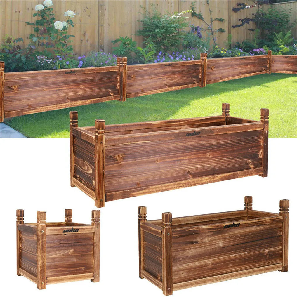 Pine Wood Raised Flower Bed Planter Box for Indoor Outdoor