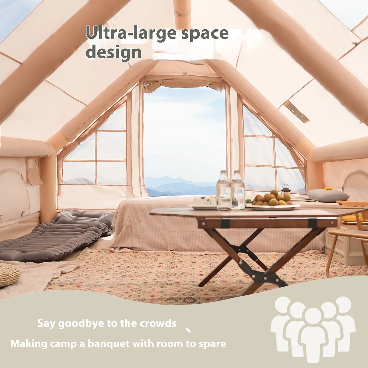 Pakicetus Inflatable Camping Tents With Stove Plug For Luxury Family Camping