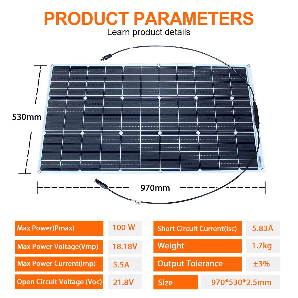 Dgsunlight Flexible Solar Panel Kit 100W 12V 24V Battery Charger