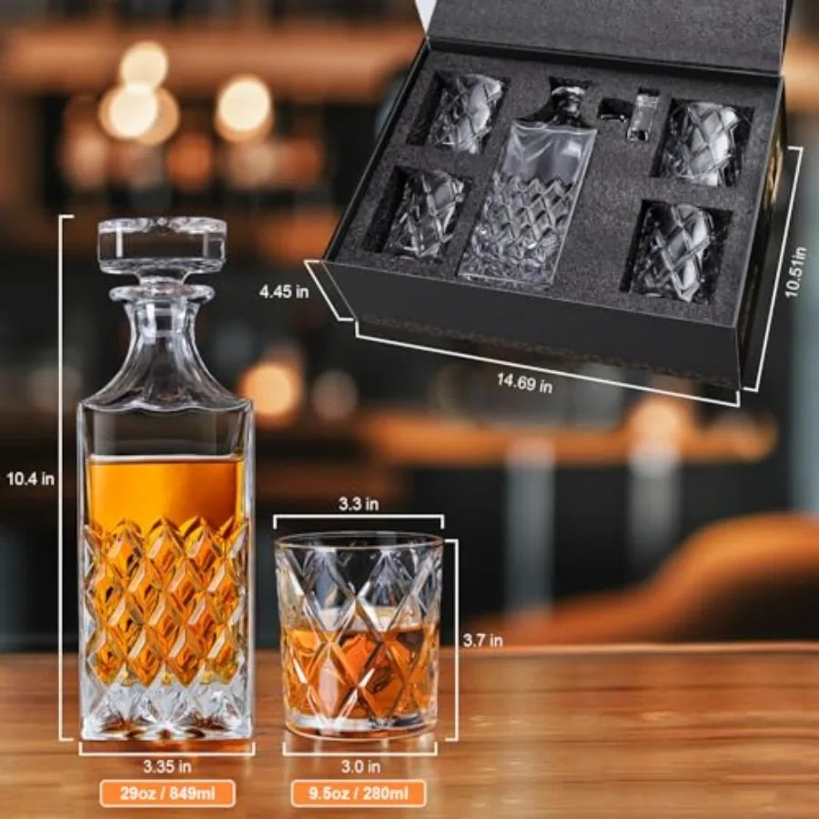 Italian Crystal Whiskey Decanter Set With 4 Glasses Gift Box