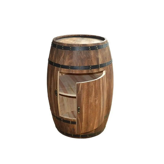 Whiskey Barrel Side Table With Storage Shelves Solid Acacia Wood