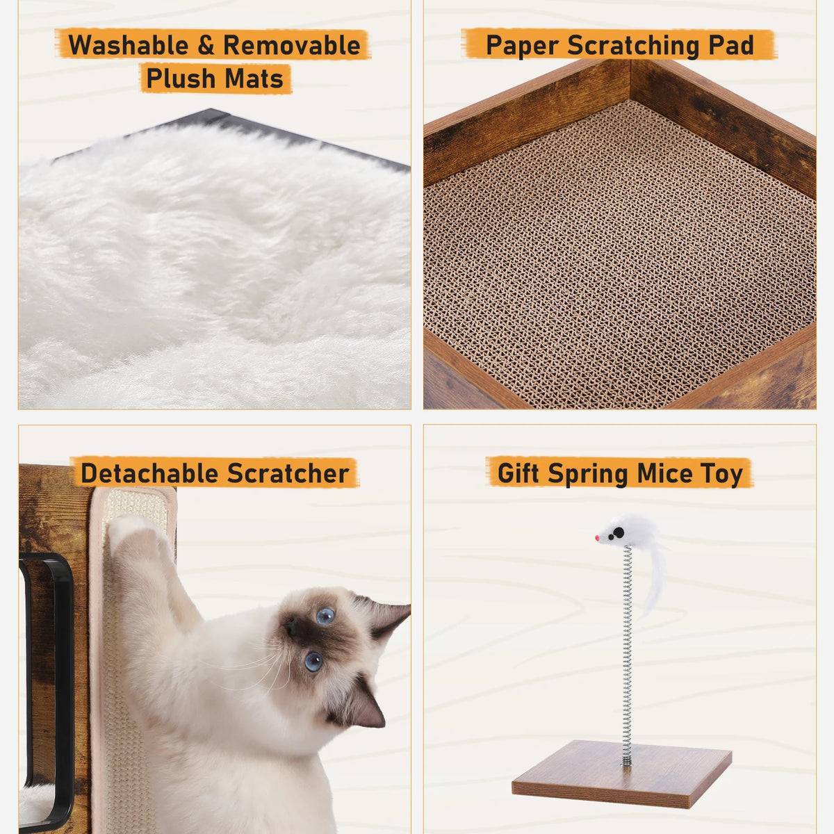 PAWZ Road Wood Cat Condo House With Scratching Pad Tower
