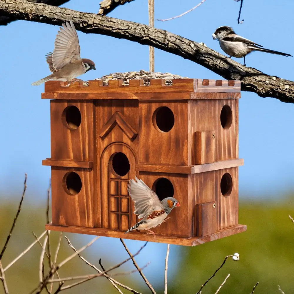 XMSJ Wooden Bird House Outdoor 9 Room Rustic Pine Durable