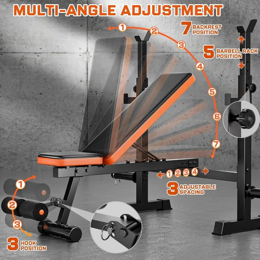 XMSJ Weight Bench With Squat Rack Adjustable Olympic Gym Bench