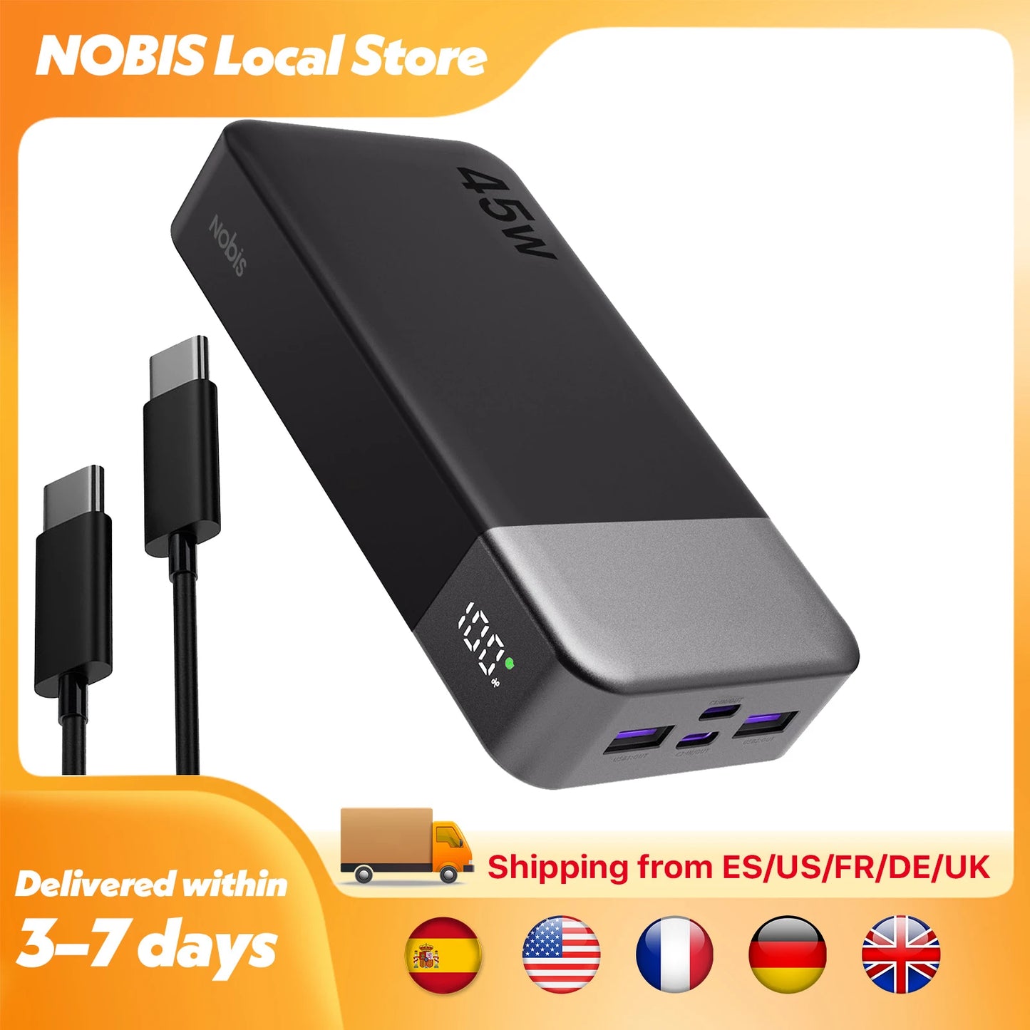 20000mAh Power Bank 45W Fast Charging Portable Charger LED Display