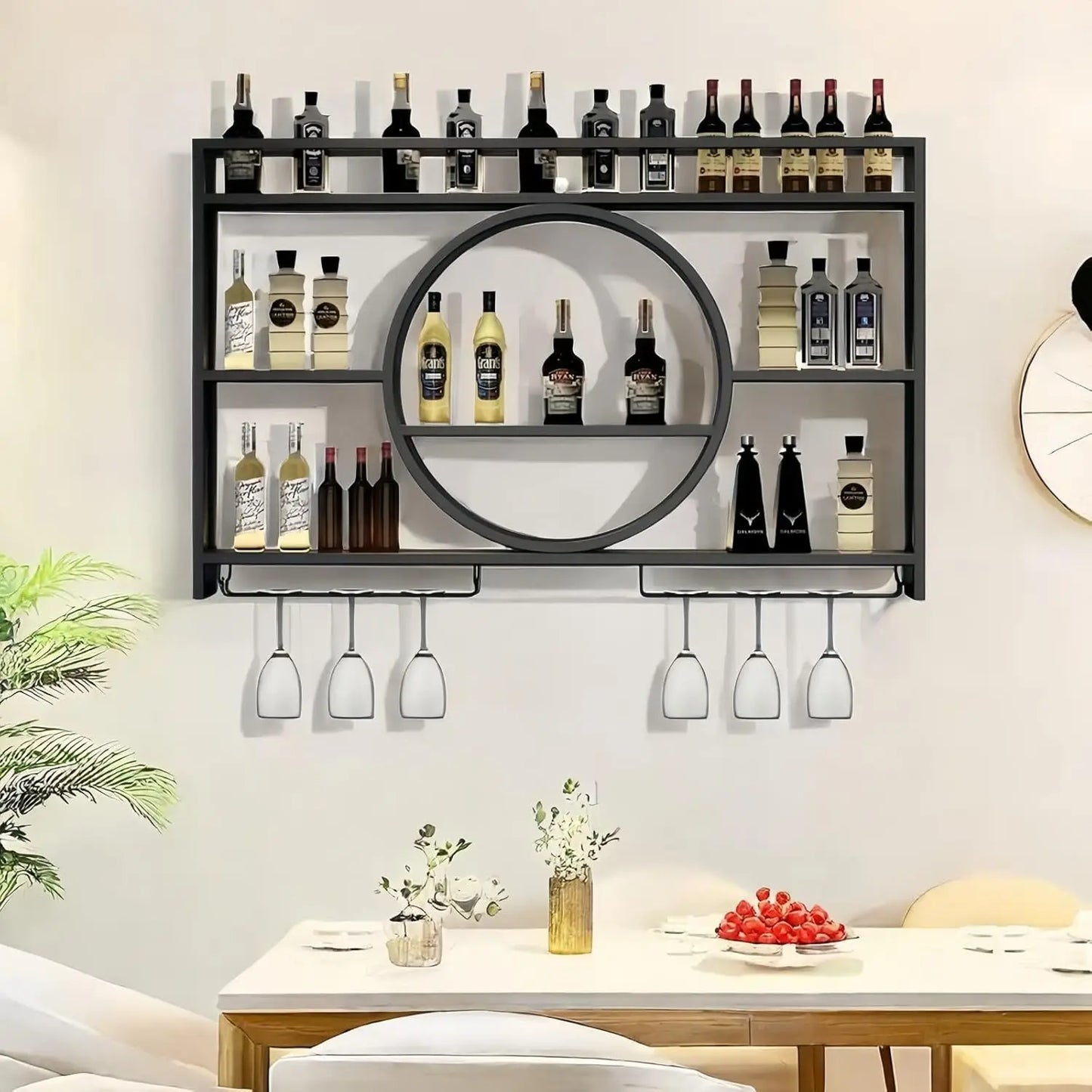 Wall Mounted Wine Rack With Glass Holder And 3 Tiers