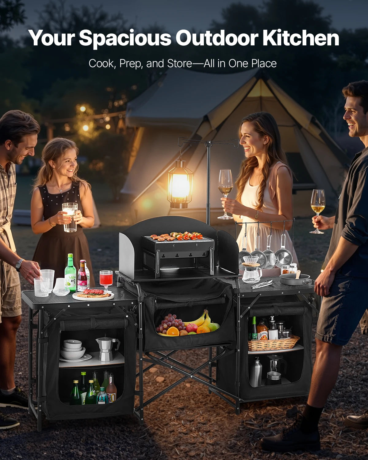 SucceBuy Camping Kitchen Table Aluminum Portable Cook Station