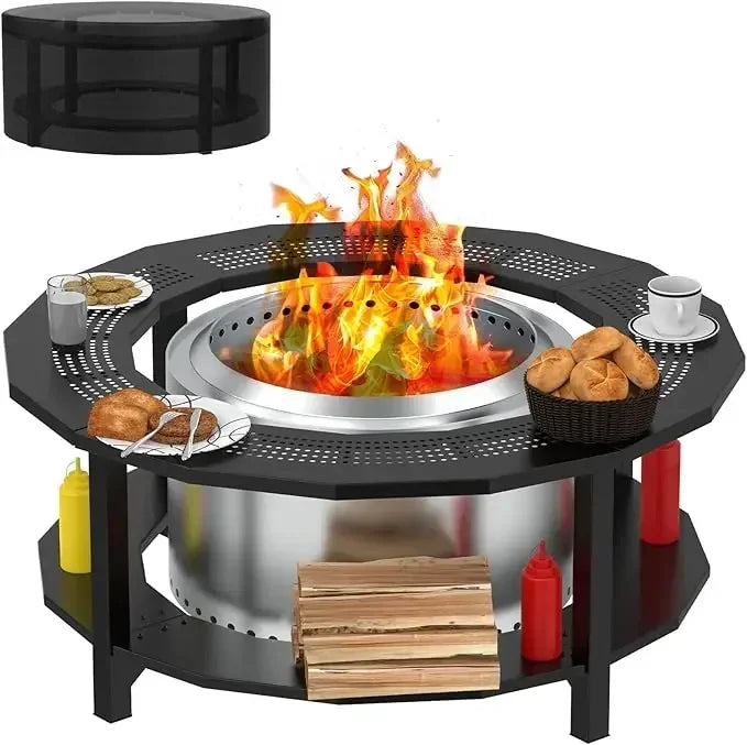 BQMAX Portable Outdoor Fire Pit Table For Wood Burning Pits