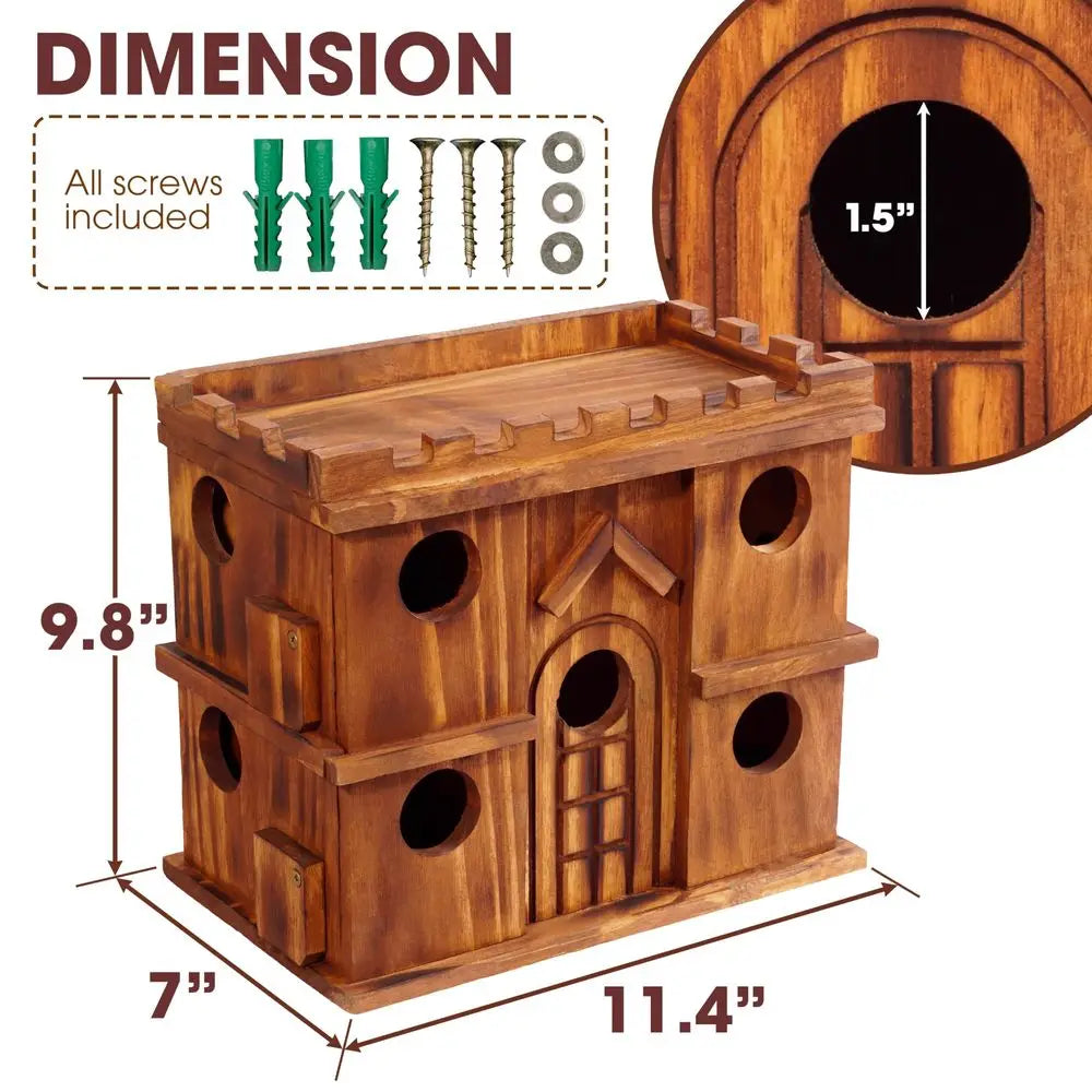XMSJ Wooden Bird House Outdoor 9 Room Rustic Pine Durable