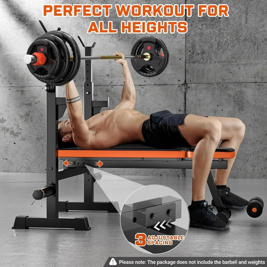 XMSJ Weight Bench With Squat Rack Adjustable Olympic Gym Bench