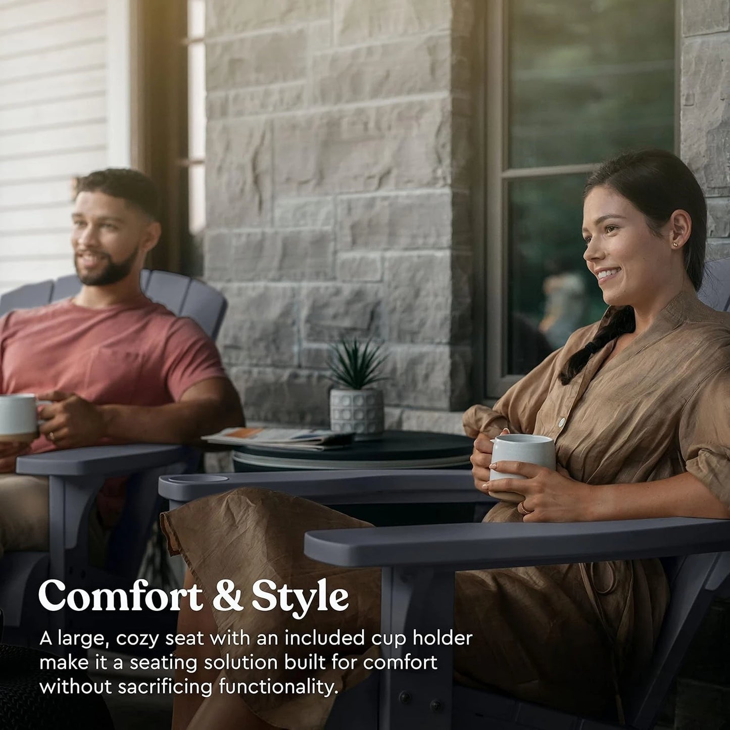 GUANGBAI Adirondack Resin Outdoor Chairs 2-Pack With Cup Holder