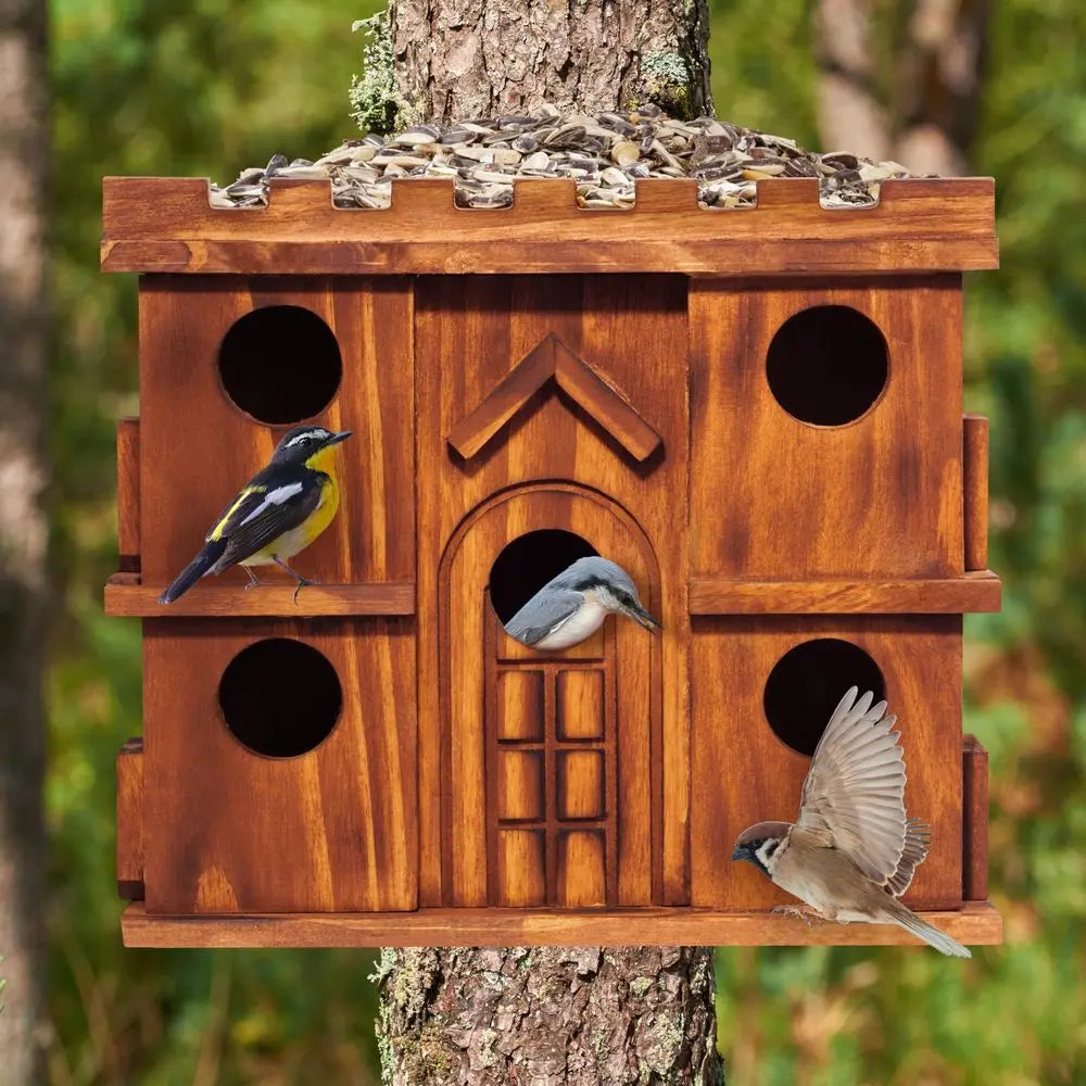 XMSJ Wooden Bird House Outdoor 9 Room Rustic Pine Durable