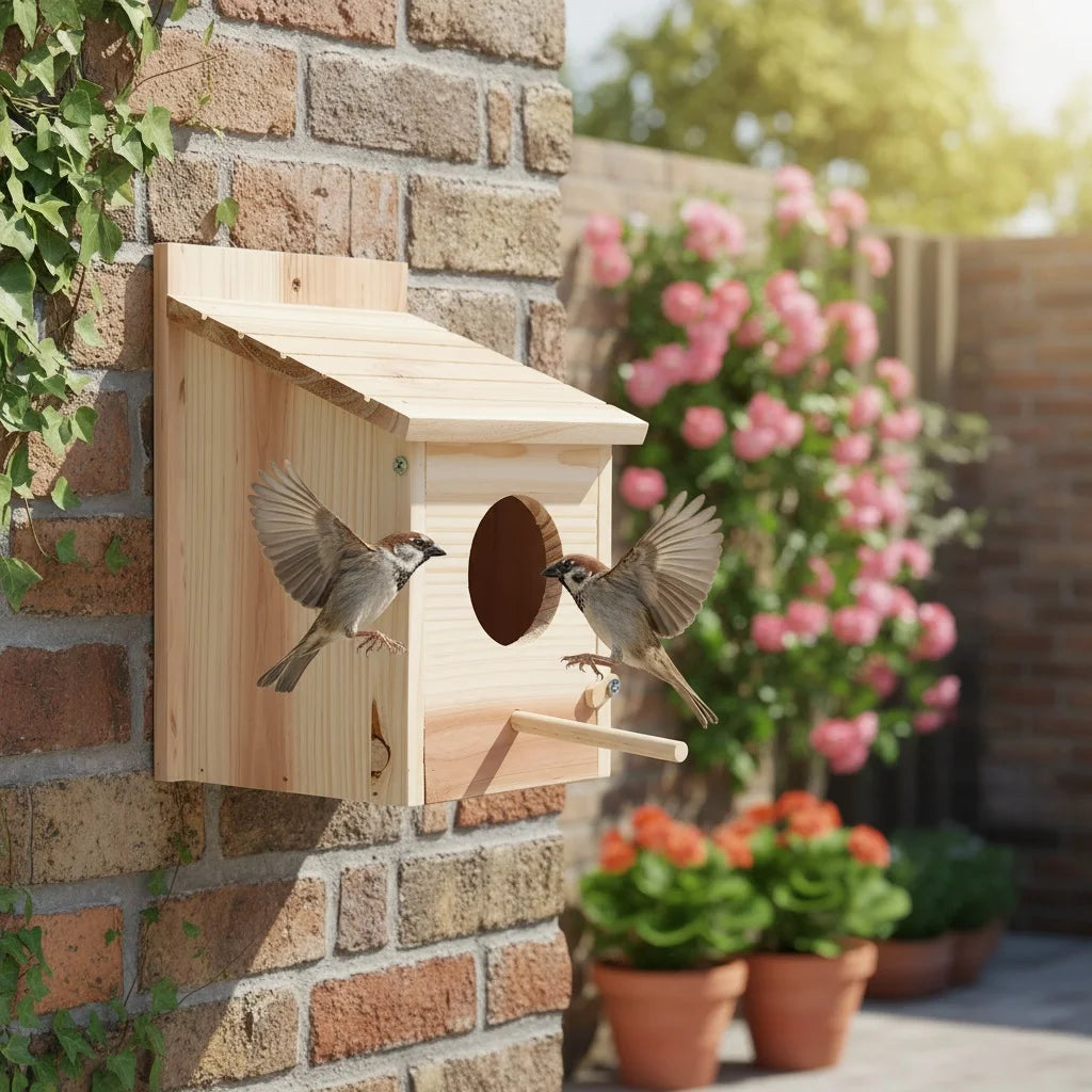 Wooden Hummingbird Nest House for Outdoor Garden Birds Feeding Ornament