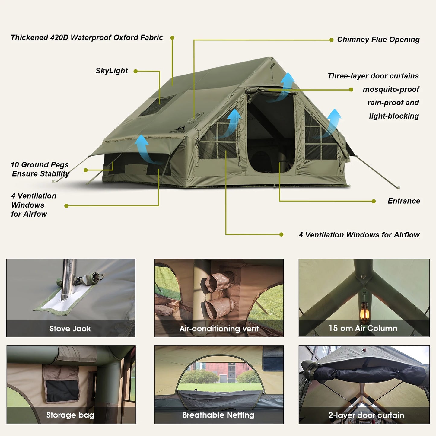 Senleeto 4 Season Inflatable Camping Tent With Chimney