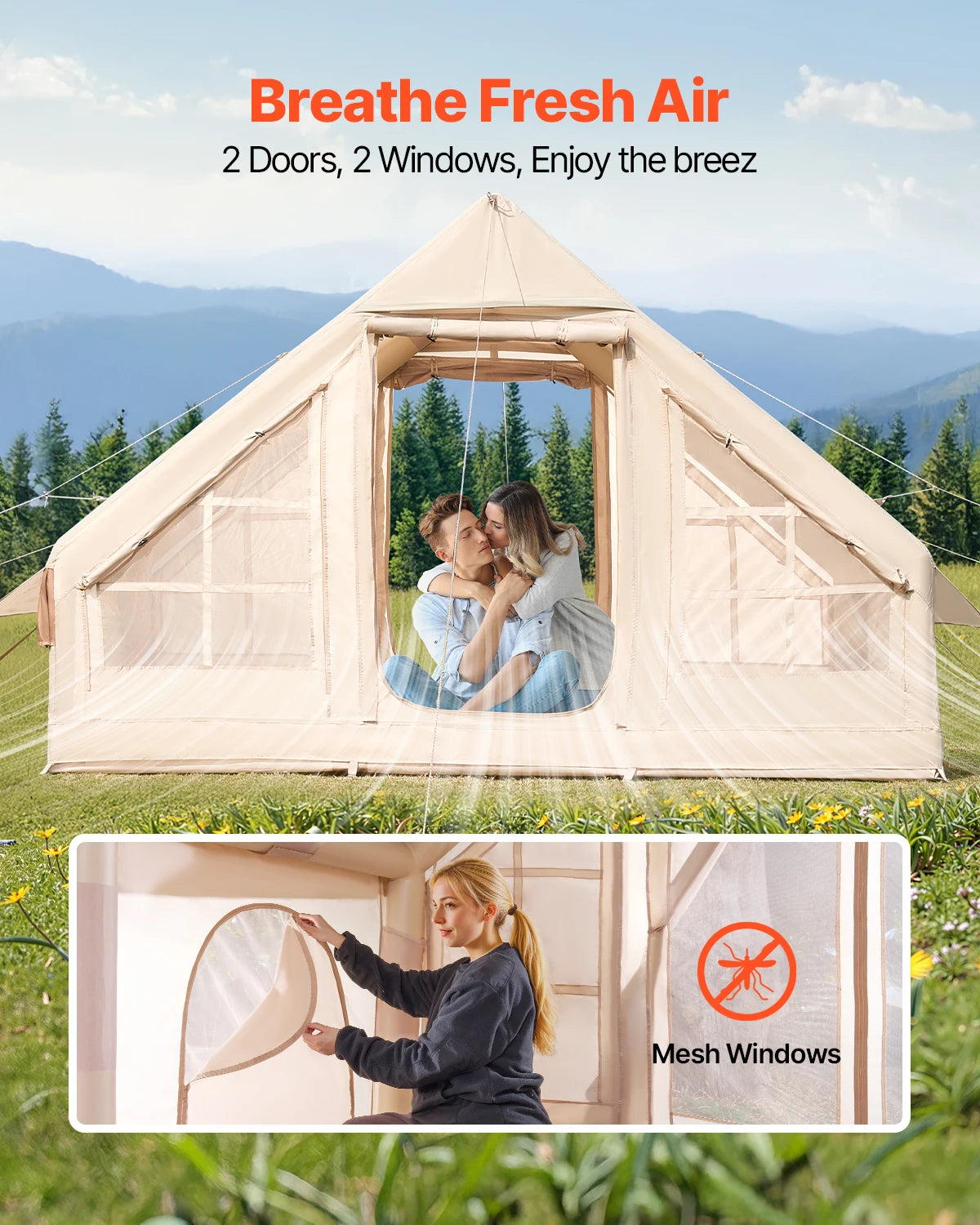 VEVOR Inflatable Camping Tent Easy Setup With Hand Pump And Stove Jack
