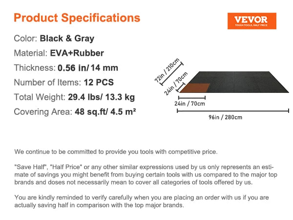 SucceBuy Interlocking Gym Floor Mats Rubber EVA Foam Waterproof