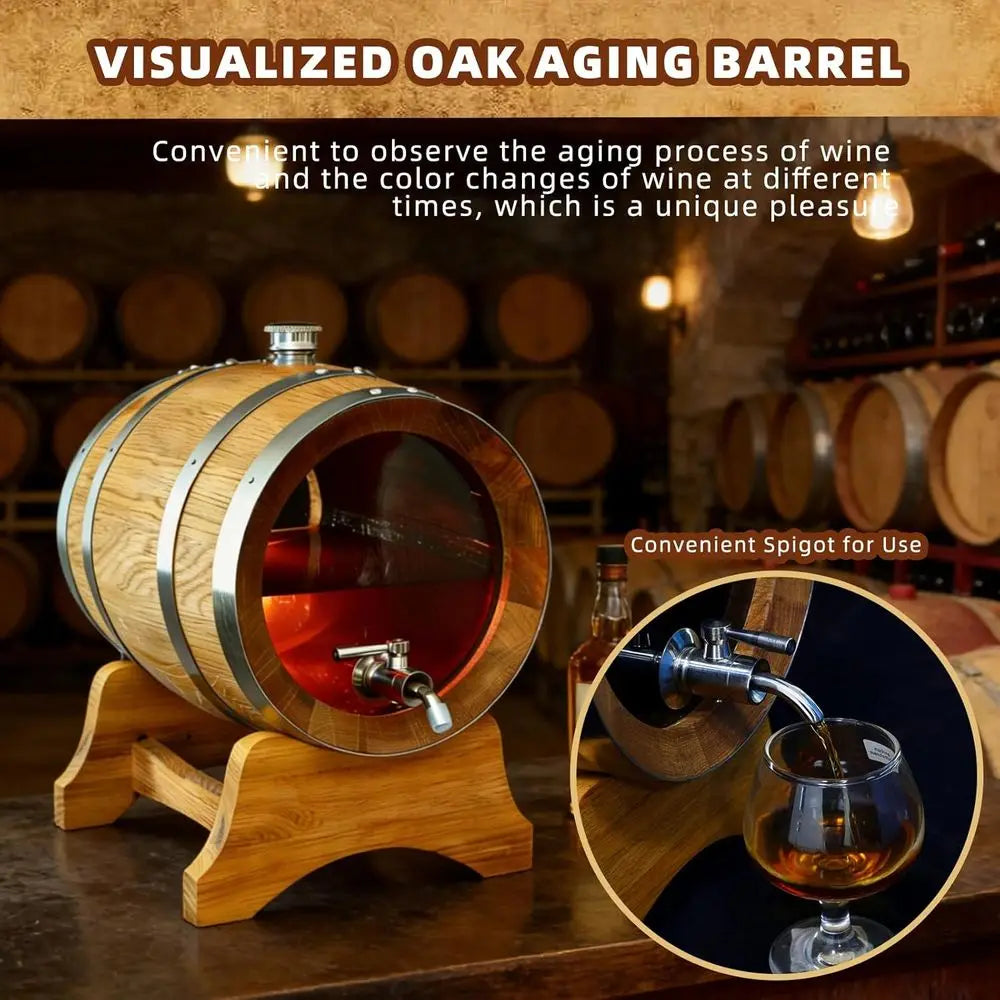 Oak Visualized Aging Barrel With Tempered Glass Window For Whiskey
