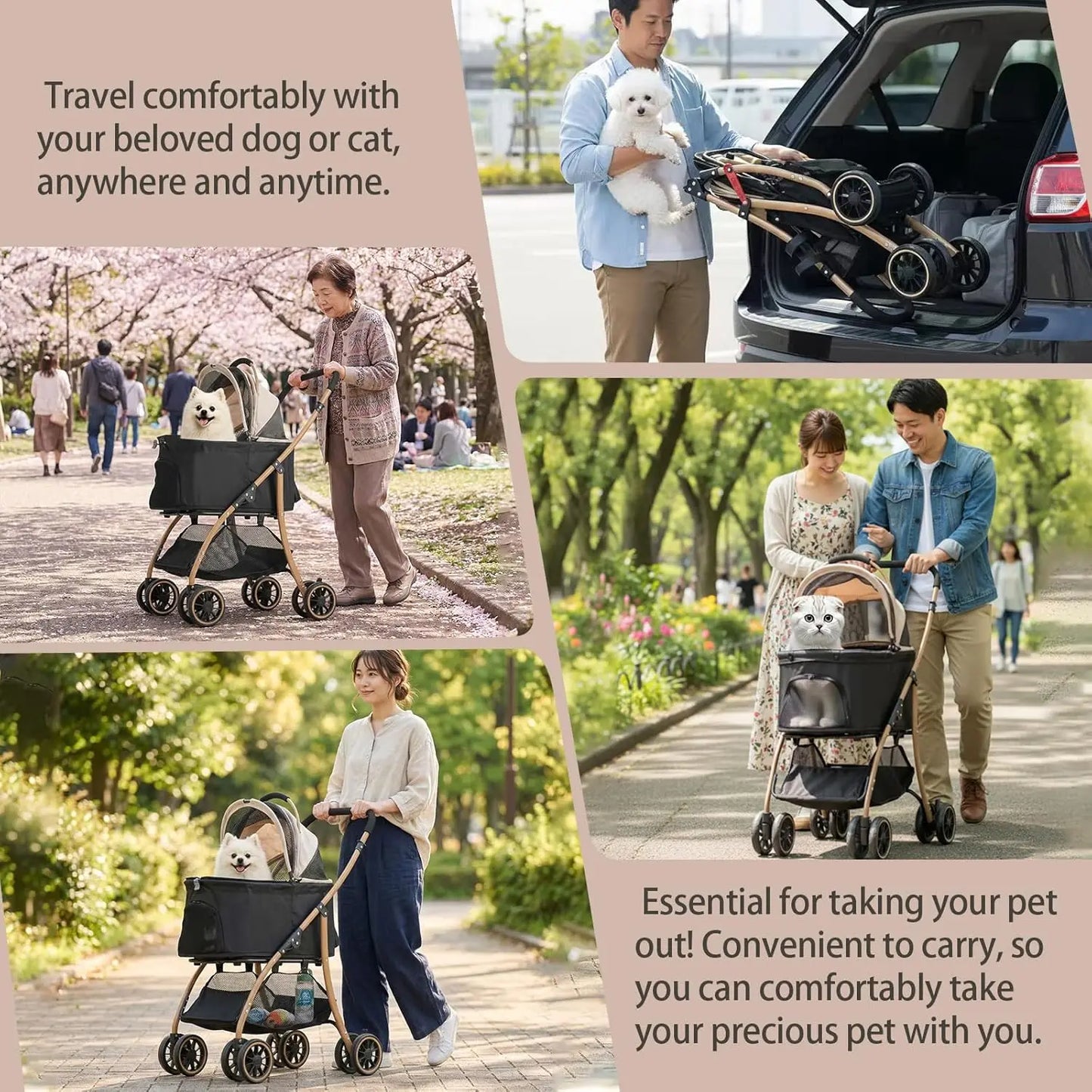Lightweight Foldable Pet Stroller For Small Dogs And Cats