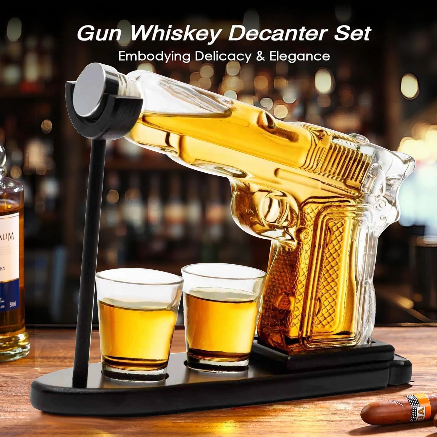 Pistol Shaped Whiskey Decanter Gift Set With Glasses Barware